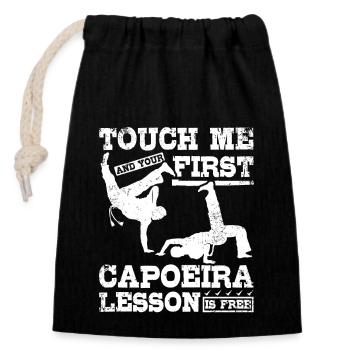 Touch me et votre premier cours de Capoeira est gratuit - Sac cadeau en coton avec cordon (14 x 20 cm) - noir - Devant