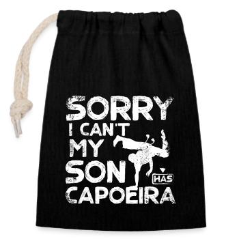Désolé je ne peux pas, mon fils a la capoeira - Sac cadeau en coton avec cordon (14 x 20 cm) - noir - Devant