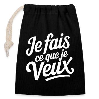 Je fais ce que je veux - Sac cadeau en coton avec cordon (14 x 20 cm) - noir - Devant