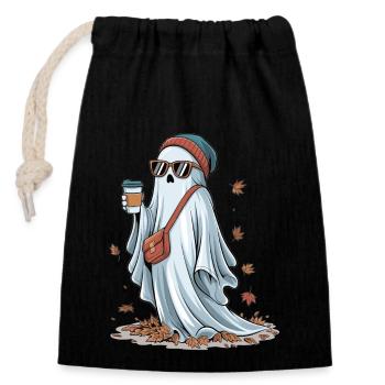Café et fantômes - Sac cadeau en coton avec cordon (14 x 20 cm) - noir - Devant