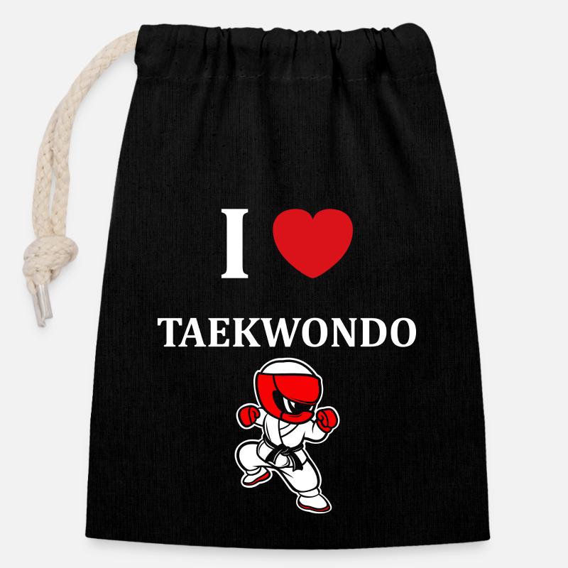 taekwondo - Sac cadeau en coton avec cordon (14 x 20 cm) - noir