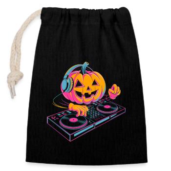 DJ Kürbis Dreht Halloween-Beats Design - Verschließbarer Geschenkbeutel aus Baumwolle (14x20cm) - Schwarz - Vorne