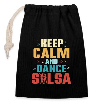 Restez calme et dansez la salsa Danse Salsa Musique latine - Sac cadeau en coton avec cordon (14 x 20 cm) - noir - Devant