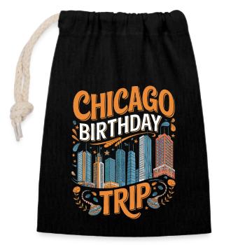 Voyage d’anniversaire à Chicago - Sac cadeau en coton avec cordon (14 x 20 cm) - noir - Devant