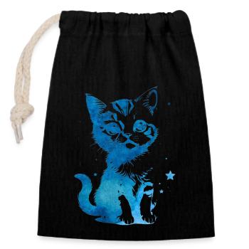Starry Eyed Kitten - Closable cotton gift bag (14x20cm) - black - Front