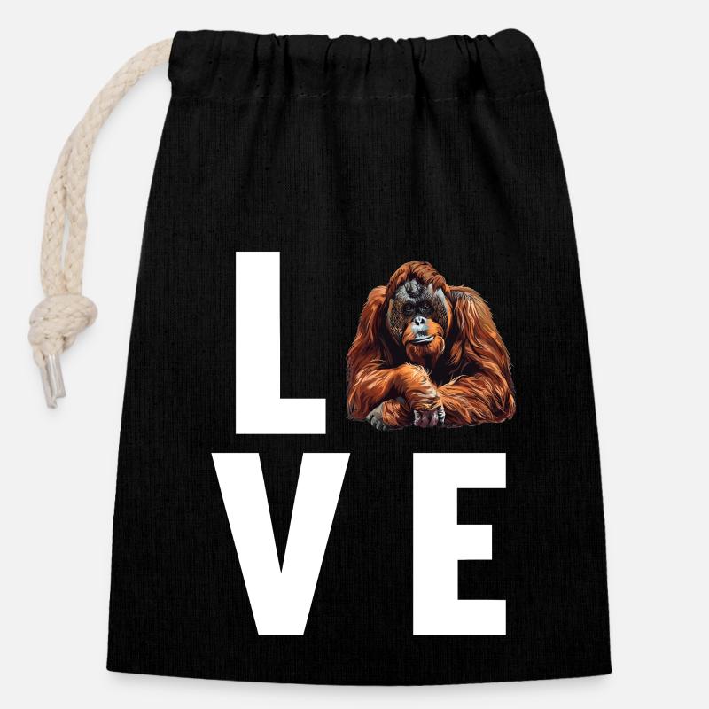 Orang-outan Orangs-outans Orang-outan - Sac cadeau en coton avec cordon (14 x 20 cm) - noir