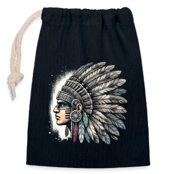 Aztec warrior with traditional - Closable cotton gift bag (14x20cm) - navy - Front