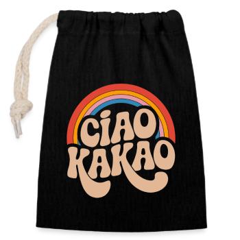Ciao Kakao - Verschließbarer Geschenkbeutel aus Baumwolle (14x20cm) - Schwarz - Vorne