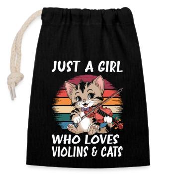 Just a girl who loves violins & Cats - Closable cotton gift bag (14x20cm) - black - Front