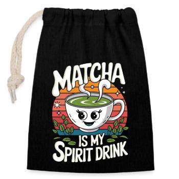 Matcha Is My Spirit Drink Lustiges Design - Verschließbarer Geschenkbeutel aus Baumwolle (14x20cm) - Schwarz - Vorne