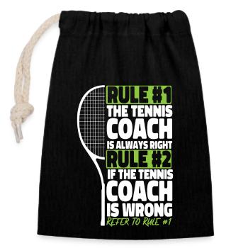 Funny Tennis Player Racket Coach - Closable cotton gift bag (14x20cm) - black - Front