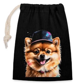 Pomeranian Pomeranian Snapback Cap Dog Print - Closable cotton gift bag (14x20cm) - black - Front