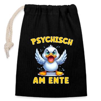 Psychisch am Ente - Ente am Limit - Verschließbarer Geschenkbeutel aus Baumwolle (14x20cm) - Schwarz - Vorne