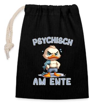 Psychisch am Ente - Ente hat fertig! - Verschließbarer Geschenkbeutel aus Baumwolle (14x20cm) - Schwarz - Vorne