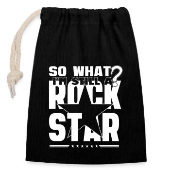 Well and I'm a rock star - Closable cotton gift bag (14x20cm) - black - Front