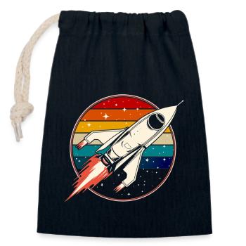Retro Rocket Space Ship Vintage - Closable cotton gift bag (14x20cm) - navy - Front