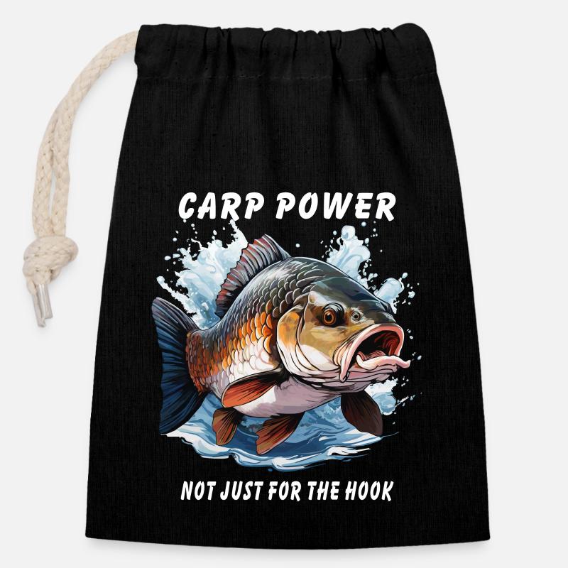 CARP POWER NOT JUST FOR THE HOOK - Verschließbarer Geschenkbeutel aus Baumwolle (14x20cm) - Schwarz