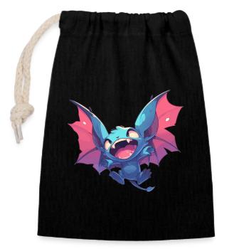Bat Fledermäuse Fledermaus - Verschließbarer Geschenkbeutel aus Baumwolle (14x20cm) - Schwarz - Vorne