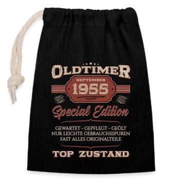 70. Geburtstag September Oldtimer 1955 Jahrgang - Verschließbarer Geschenkbeutel aus Baumwolle (14x20cm) - Schwarz - Vorne