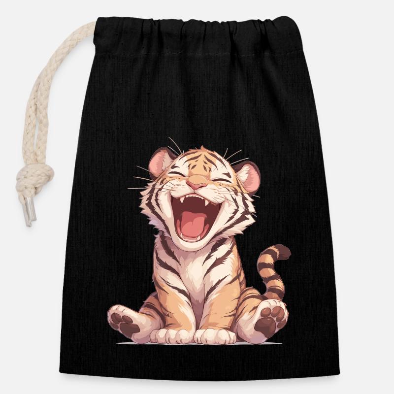 Tiger Großkatze - Verschließbarer Geschenkbeutel aus Baumwolle (14x20cm) - Schwarz