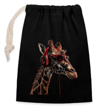 Girafe motif animal animal amoureux des écouteurs Art - Sac cadeau en coton avec cordon (14 x 20 cm) - noir - Devant