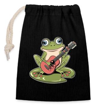 Frosch Mit Gitarre Auf Seerose Spielend - Verschließbarer Geschenkbeutel aus Baumwolle (14x20cm) - Schwarz - Vorne