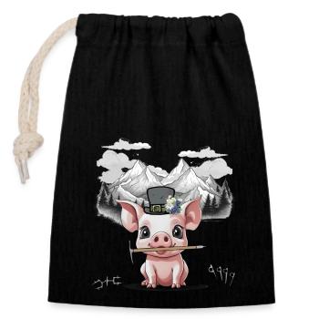 Piglet Mountains Mountaineers Mountaineers Mountains Nature - Closable cotton gift bag (14x20cm) - black - Front