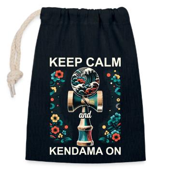 Japanese Kendama Floral Great Wave - Closable cotton gift bag (14x20cm) - navy - Front
