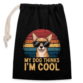 Chihuahua mon chien pense que je suis cool - Sac cadeau en coton avec cordon (14 x 20 cm) - noir - Devant