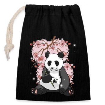 Asien China Kirschblüte Pandabär Bären Japan - Verschließbarer Geschenkbeutel aus Baumwolle (14x20cm) - Schwarz - Vorne