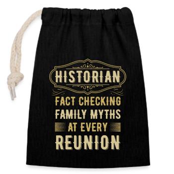 Drôle d’historien Généalogie Généalogiste - Sac cadeau en coton avec cordon (14 x 20 cm) - noir - Devant