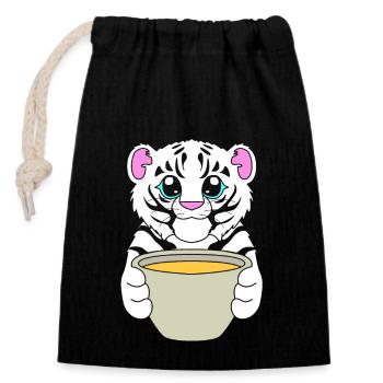 Weißer Tiger - Verschließbarer Geschenkbeutel aus Baumwolle (14x20cm) - Schwarz - Vorne