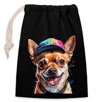 Chihuahua Snapback Cap Dog Funny Design Print - Closable cotton gift bag (14x20cm) - black - Front