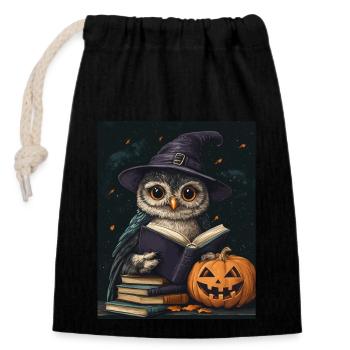 Halloween Geschenk Frauen Eule Männer Kinder Deko - Verschließbarer Geschenkbeutel aus Baumwolle (14x20cm) - Schwarz - Vorne