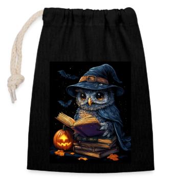 Halloween Geschenk Frauen Eule Männer Kinder Deko - Verschließbarer Geschenkbeutel aus Baumwolle (14x20cm) - Schwarz - Vorne