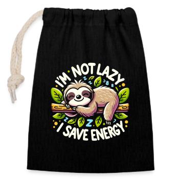 I'm Not Lazy – I'm Saving Energy Sloth Saying - Closable cotton gift bag (14x20cm) - black - Front