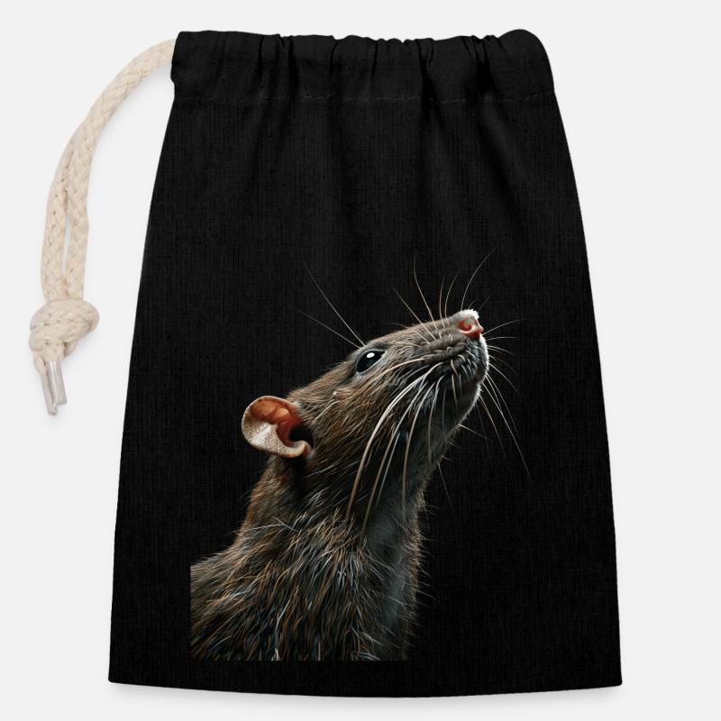 Ratte - Verschließbarer Geschenkbeutel aus Baumwolle (14x20cm) - Schwarz