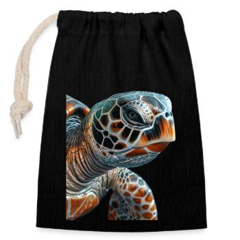 Tortue marine - Sac cadeau en coton avec cordon (14 x 20 cm) - noir - Devant