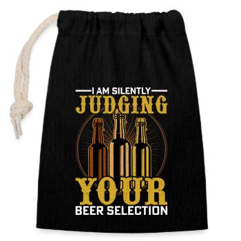 I Am Silently Judging Your Beer Selection Craft Be - Verschließbarer Geschenkbeutel aus Baumwolle (14x20cm) - Schwarz - Vorne