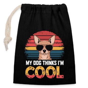 Chihuahua mon chien pense que je suis cool - Sac cadeau en coton avec cordon (14 x 20 cm) - noir - Devant
