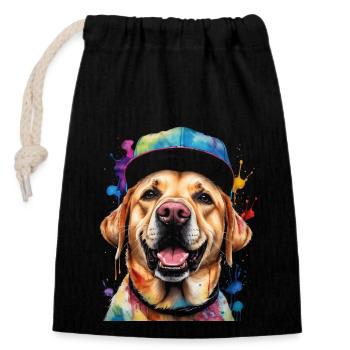 Labrador Retriever Snapback Cap Dog Design Print - Closable cotton gift bag (14x20cm) - black - Front