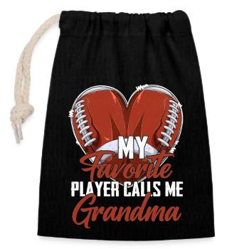 My Favorite Player Calls Me Grandma Football - Verschließbarer Geschenkbeutel aus Baumwolle (14x20cm) - Schwarz - Vorne