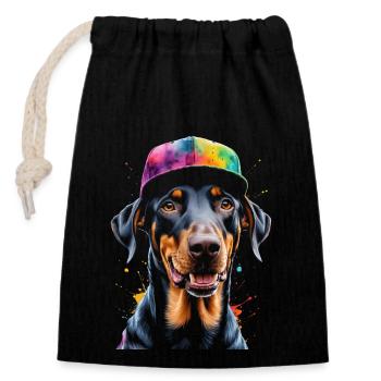 Doberman Snapback Cap Dog Funny Design Print - Closable cotton gift bag (14x20cm) - black - Front