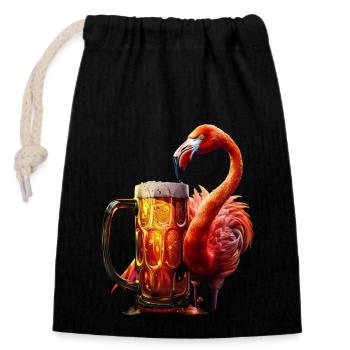 Flamant - Sac cadeau en coton avec cordon (14 x 20 cm) - noir - Devant