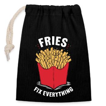 Fries Fix Everything - Closable cotton gift bag (14x20cm) - black - Front