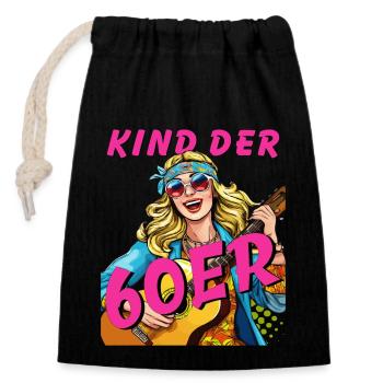 FRAU KIND DER 60er - Verschließbarer Geschenkbeutel aus Baumwolle (14x20cm) - Schwarz - Vorne
