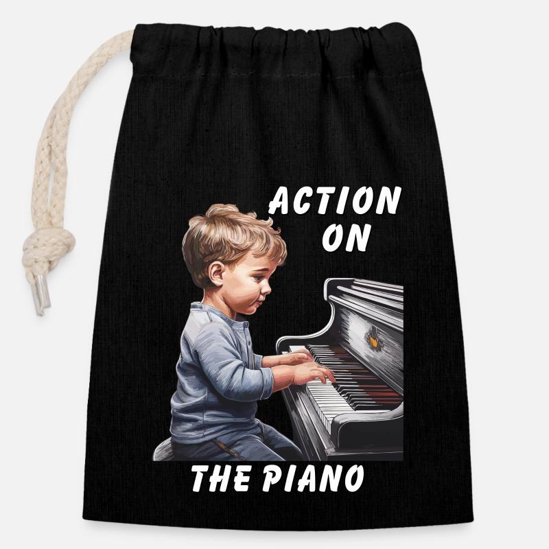 ACTION ON THE PIANO - Closable cotton gift bag (14x20cm) - black