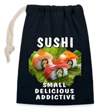 SUSHI SMALL DELICIOUS ADDICTIVE - Verschließbarer Geschenkbeutel aus Baumwolle (14x20cm) - Navy - Vorne