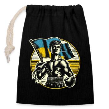 Boxer ukrainien - Drapeau de boxe vintage Ukraine - Sac cadeau en coton avec cordon (14 x 20 cm) - noir - Devant