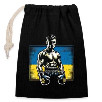 Boxer ukrainien – Vintage Box Flag Ukraine - Sac cadeau en coton avec cordon (14 x 20 cm) - noir - Devant